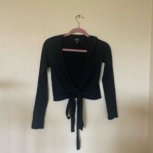 7 For All Mankind Black Tie-Front Cardigan